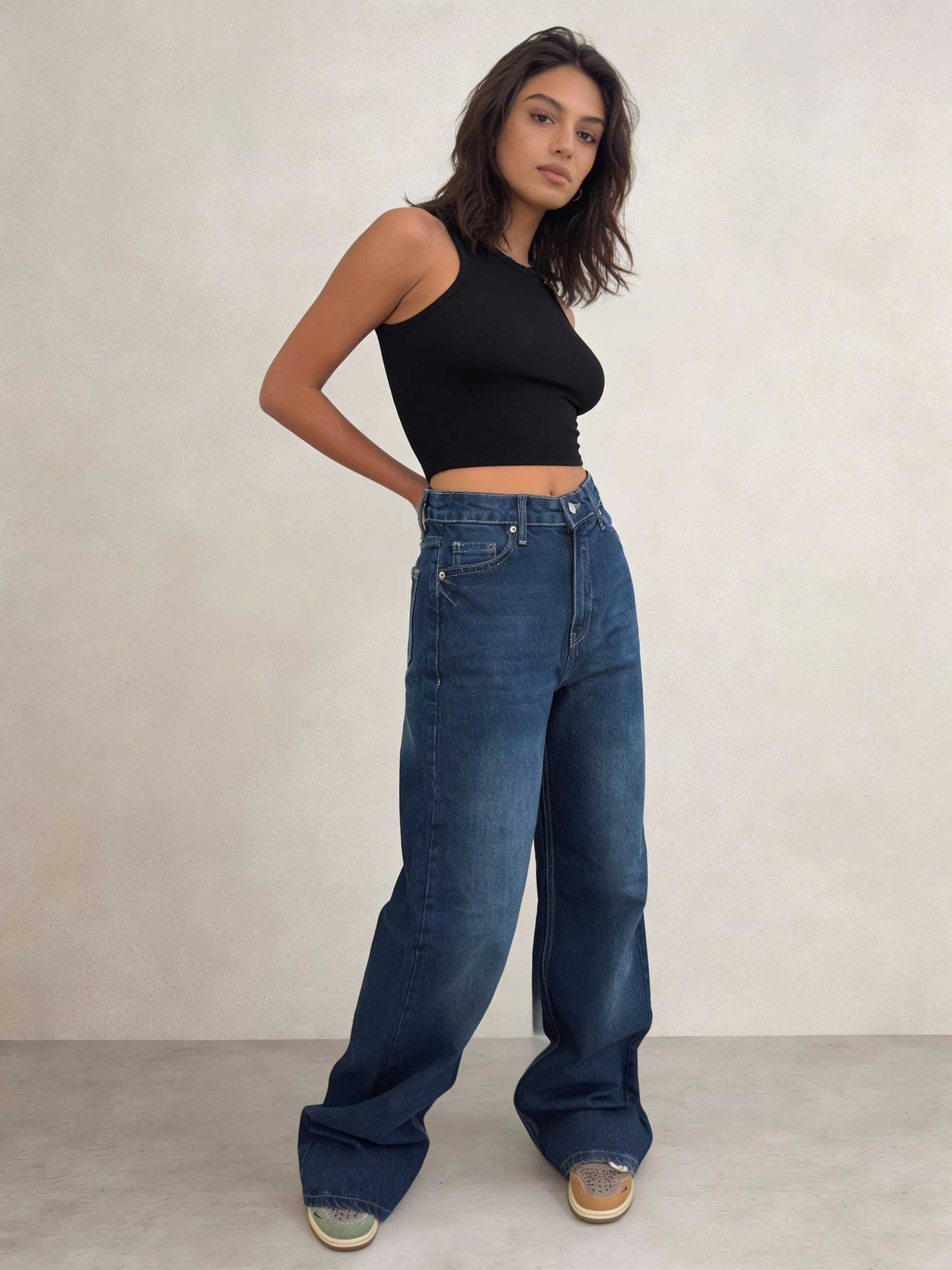 Ultra Comfort Wide leg High waist Deep ocean blue jeans Wide Leg CIZARO - Cizaro Jeans