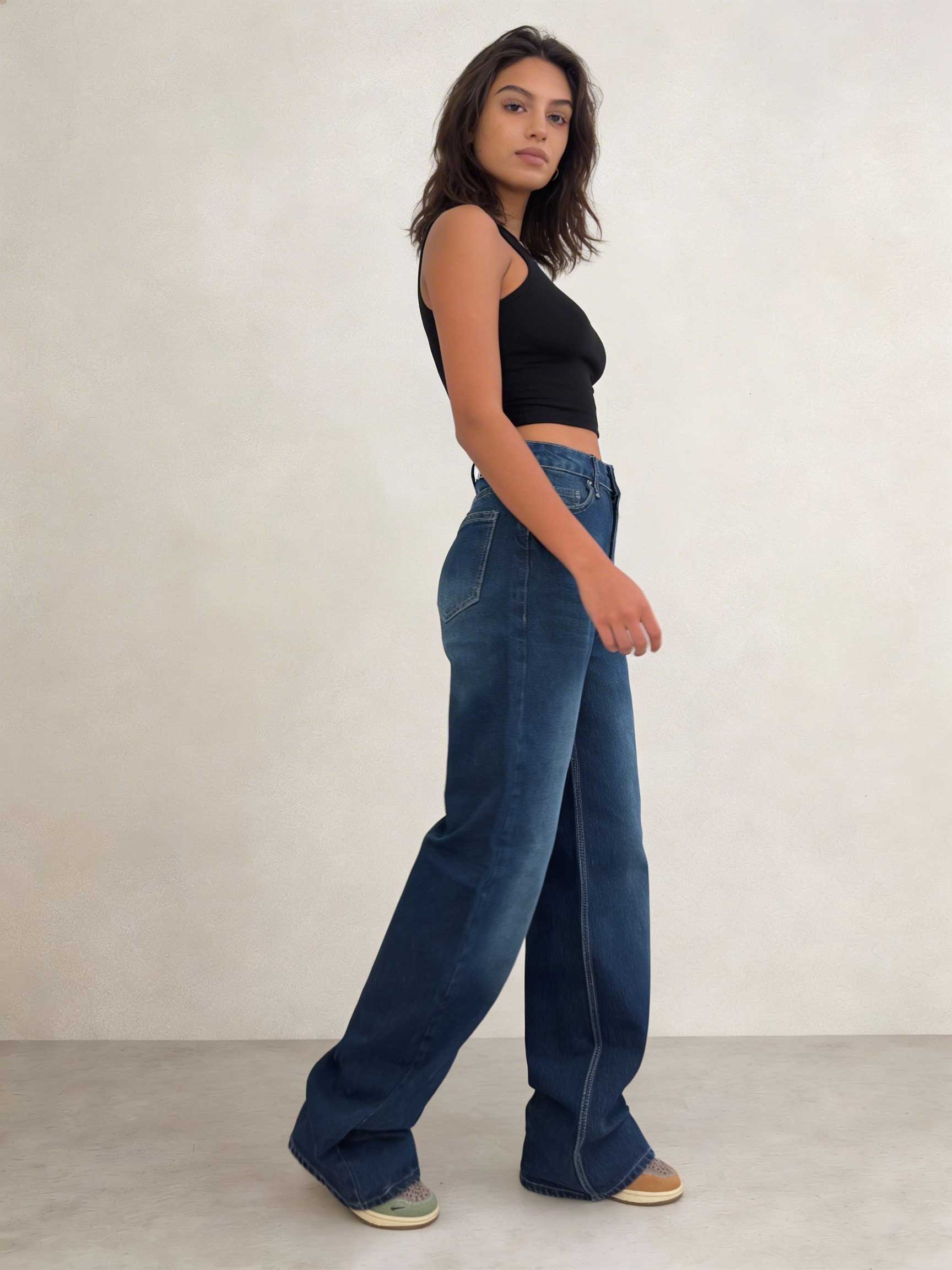 Ultra Comfort Wide leg High waist Deep ocean blue jeans Wide Leg CIZARO - Cizaro Jeans