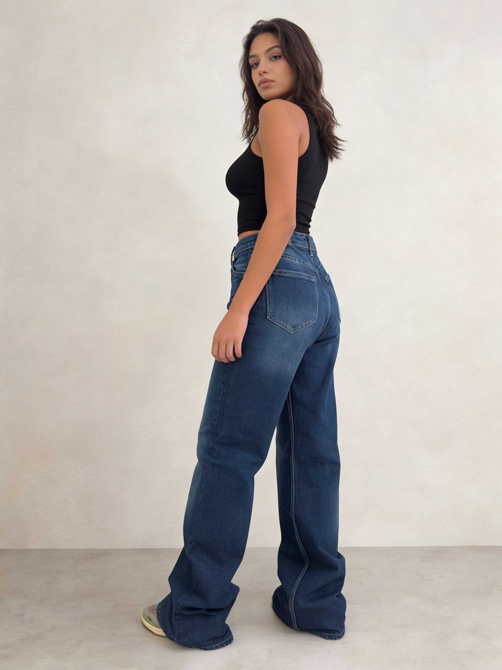 Ultra Comfort Wide leg High waist Deep ocean blue jeans Wide Leg CIZARO - Cizaro Jeans