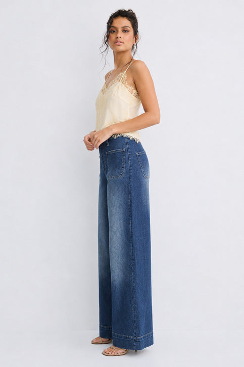 Wide Leg High Waist with pockets – Mid Vintage Blue Jeans Wide-Leg CIZARO - Cizaro Jeans