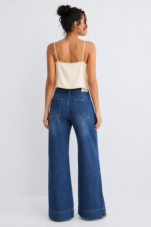 Wide Leg High Waist with pockets – Mid Vintage Blue Jeans Wide-Leg CIZARO - Cizaro Jeans