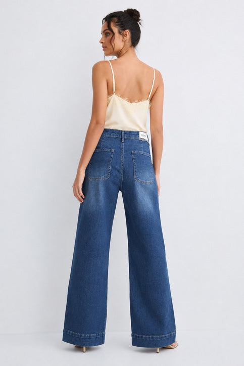 Wide Leg High Waist with pockets – Mid Vintage Blue Jeans Wide-Leg CIZARO - Cizaro Jeans