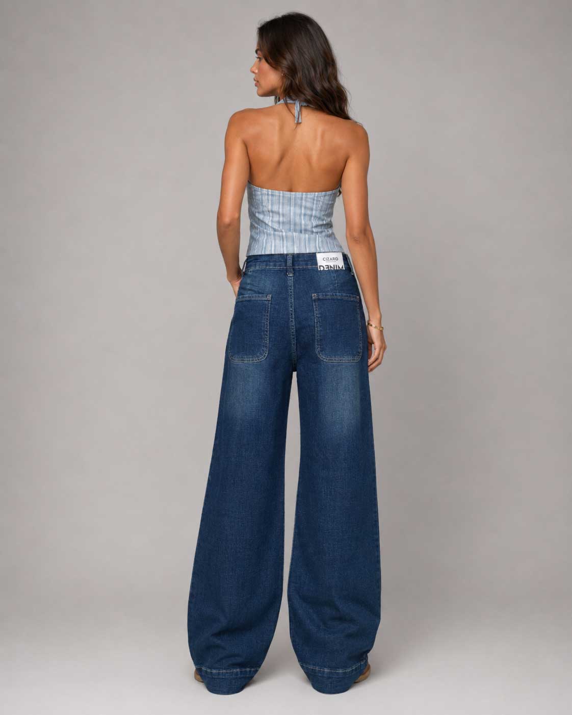 Wide-Leg High-Waist Vintage Blue Jeans with Pockets Wide-Leg CIZARO - Cizaro Jeans
