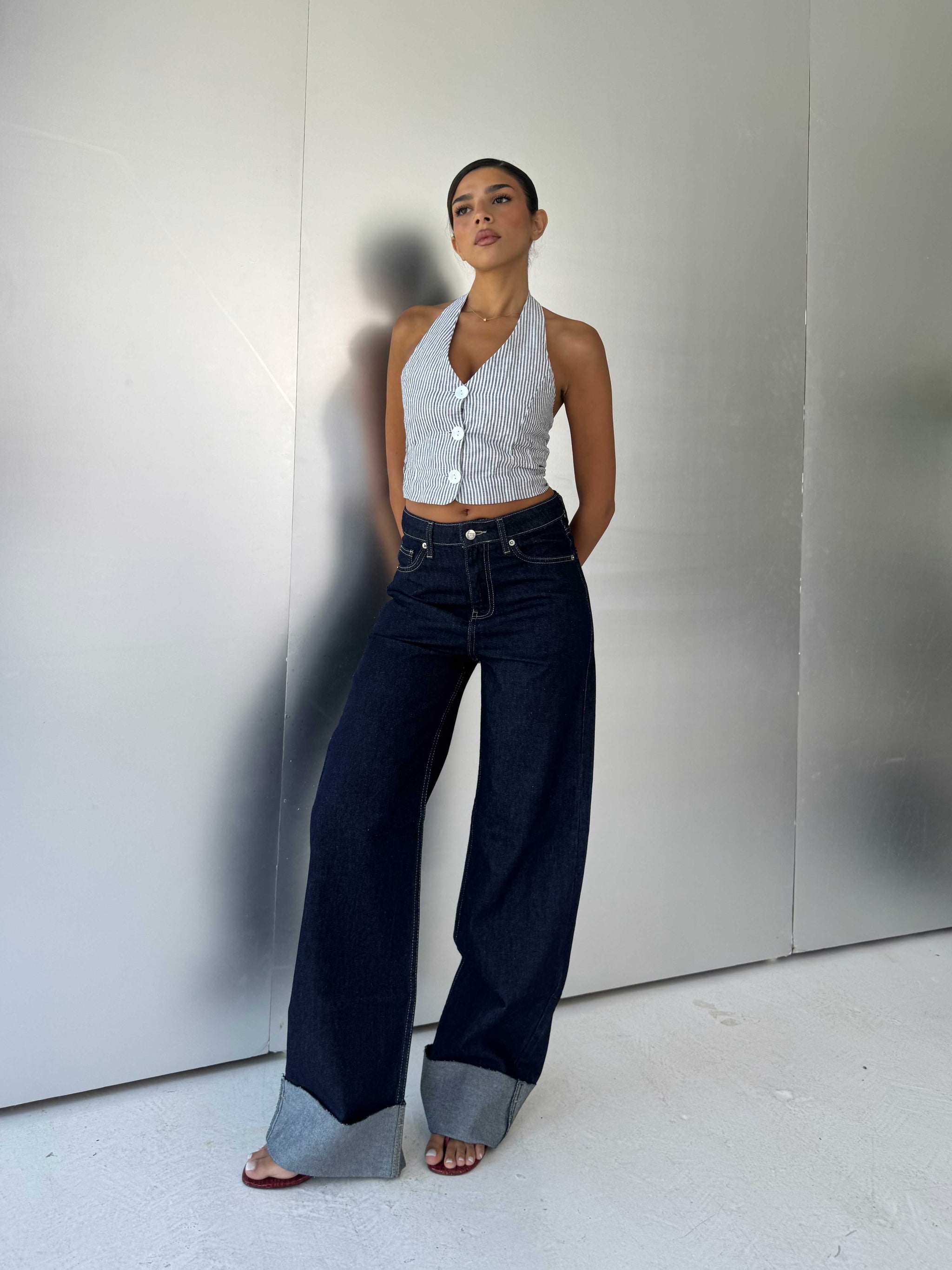 Wide leg High waist Raw Hem turn up Raw denim Wide-Leg CIZARO - Cizaro Jeans