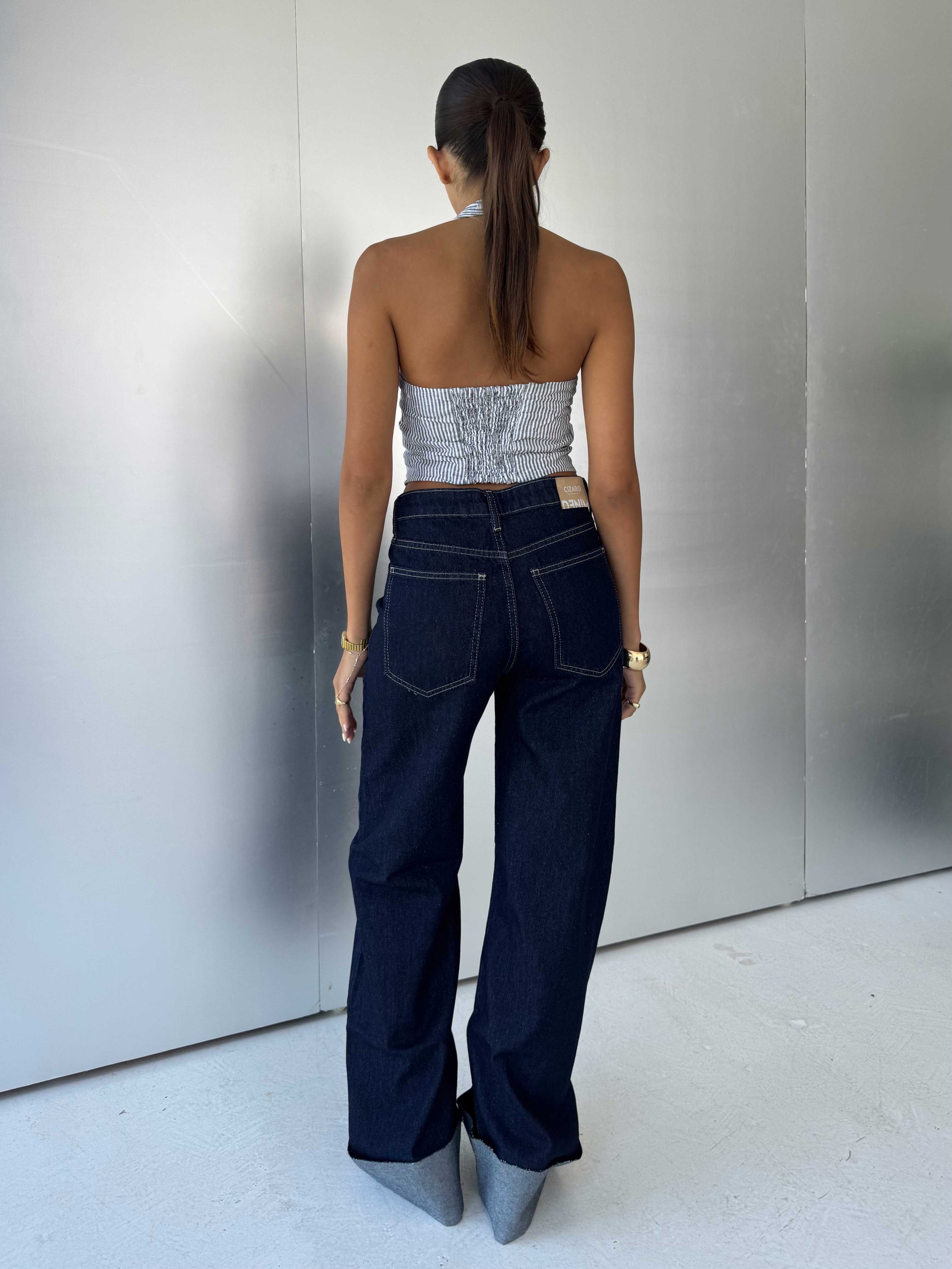 Wide leg High waist Raw Hem turn up Raw denim Wide-Leg CIZARO - Cizaro Jeans