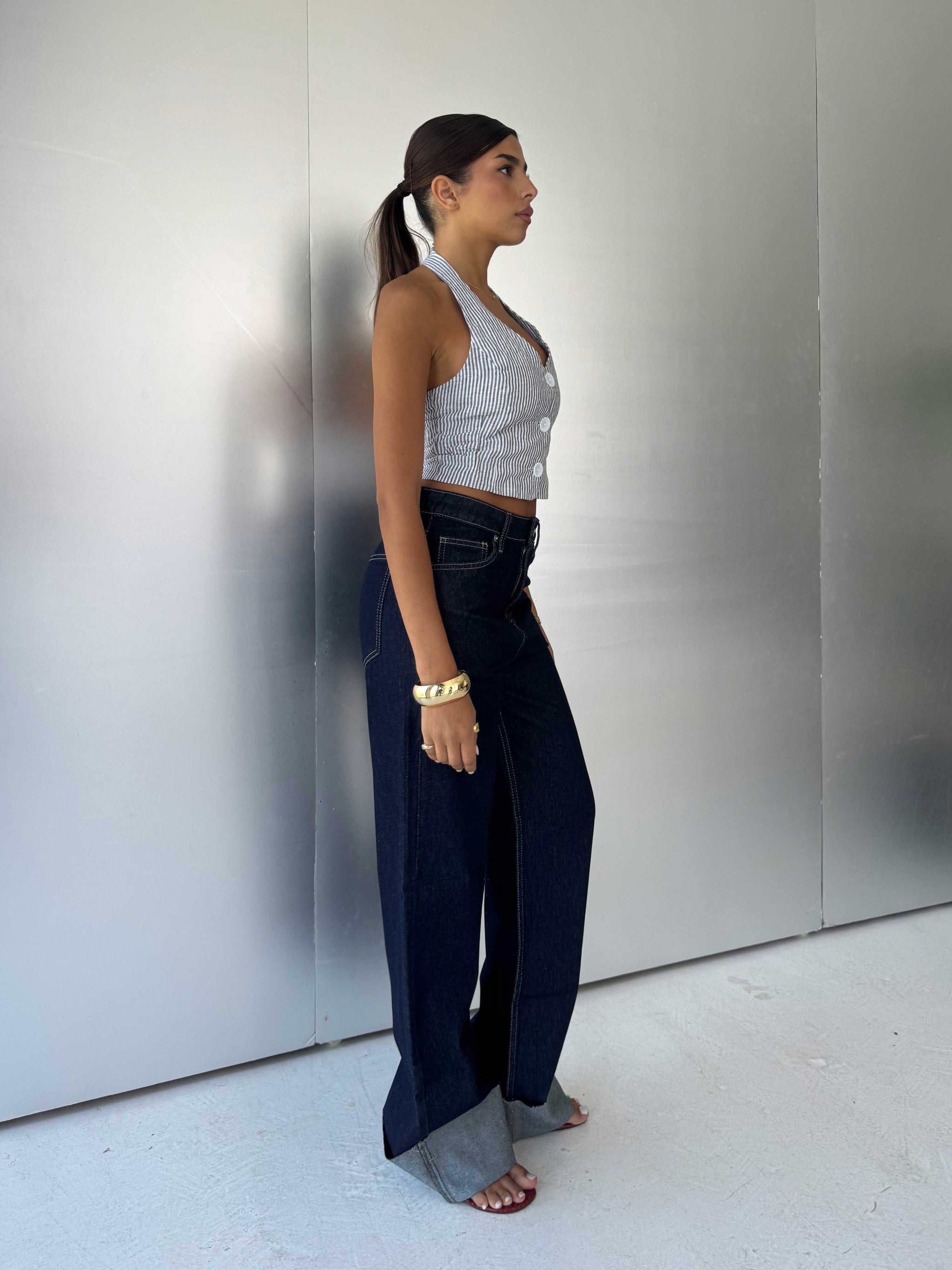 Wide leg High waist Raw Hem turn up Raw denim Wide-Leg CIZARO - Cizaro Jeans