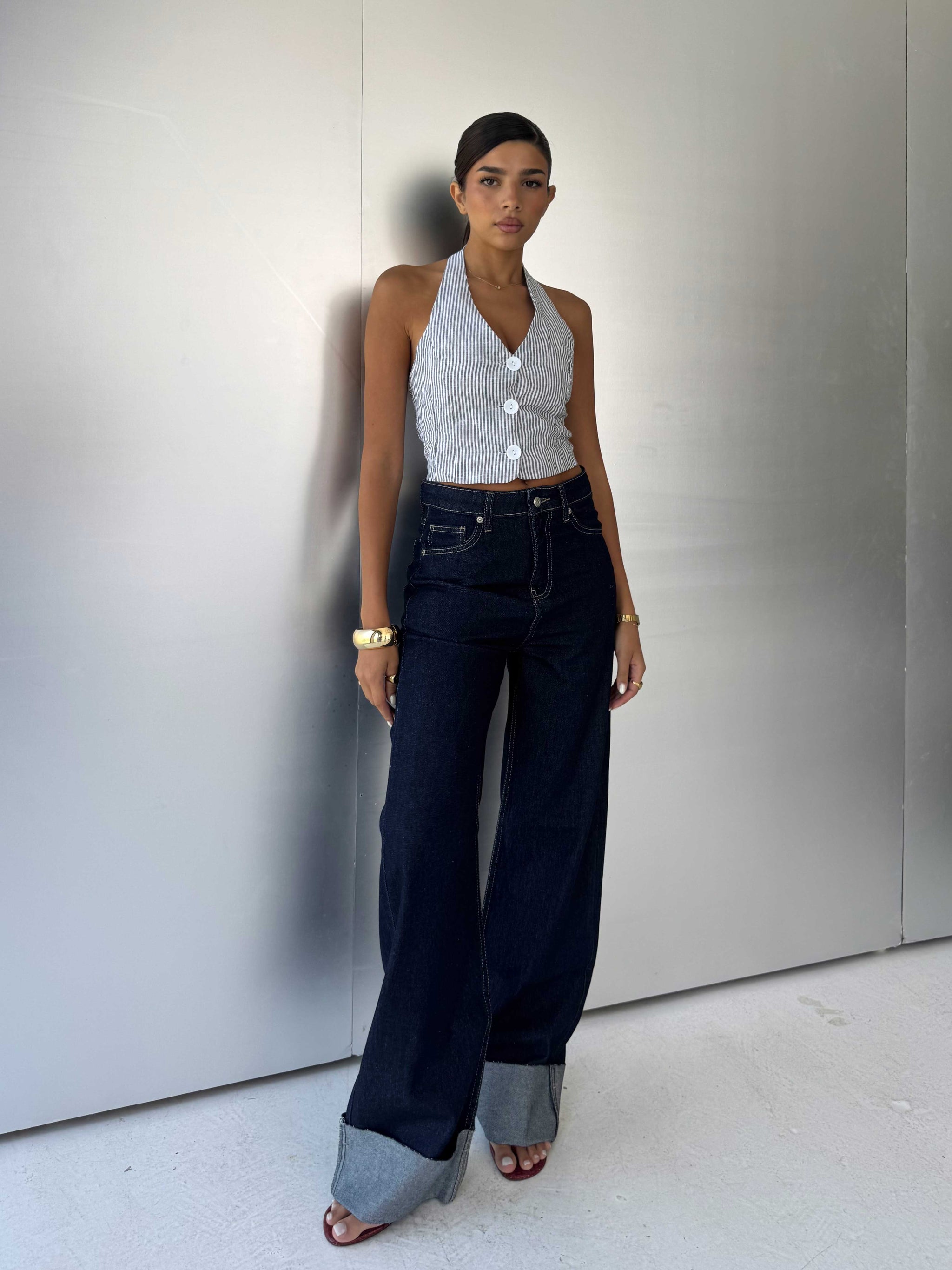 Wide leg High waist Raw Hem turn up Raw denim Wide-Leg CIZARO - Cizaro Jeans