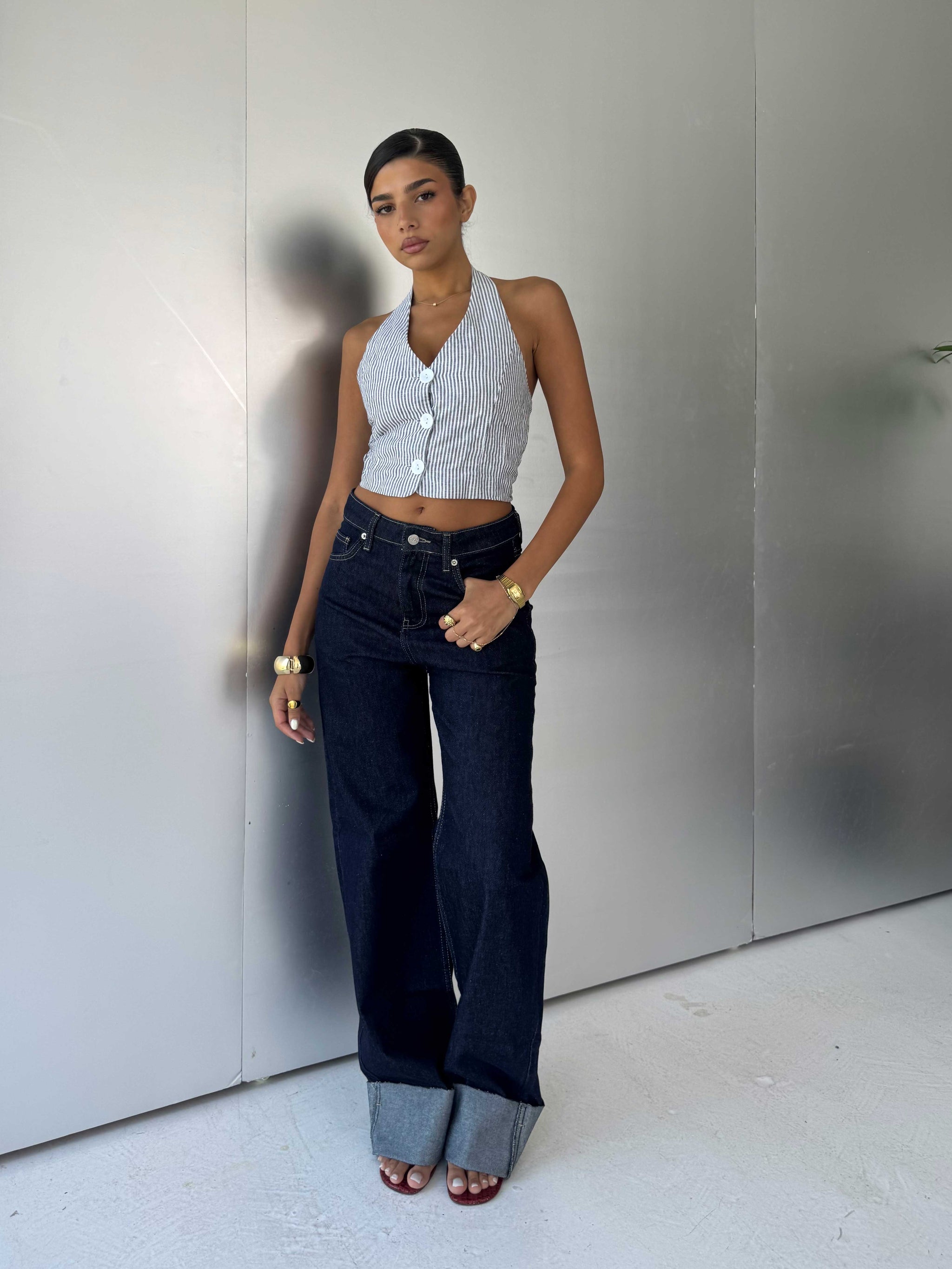 Wide leg High waist Raw Hem turn up Raw denim Wide-Leg CIZARO - Cizaro Jeans
