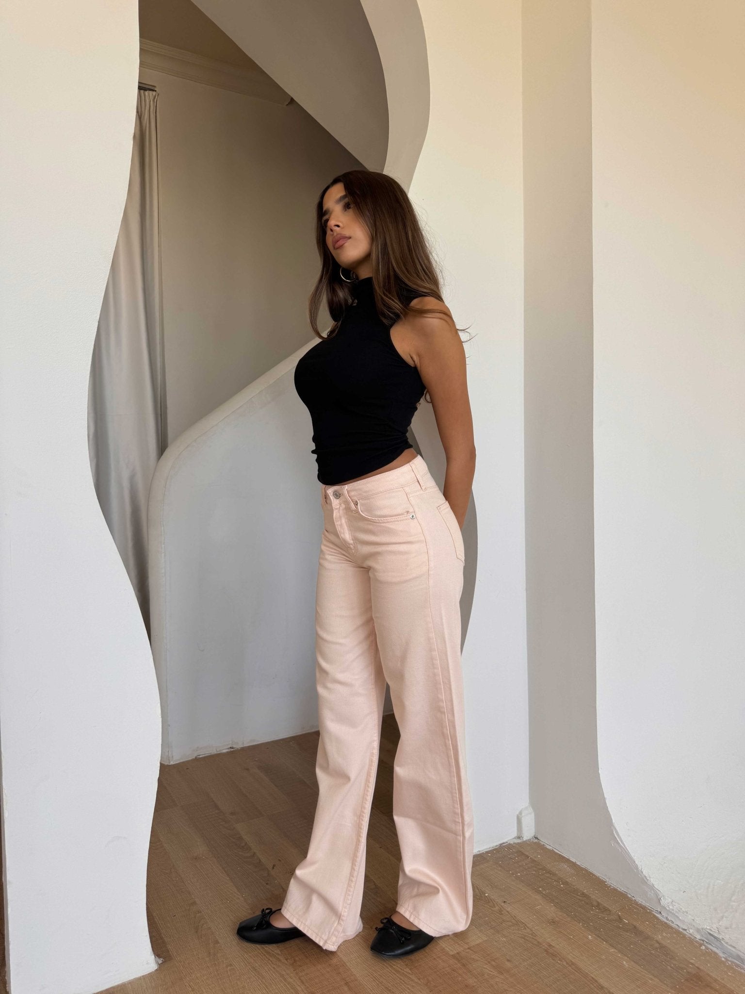 Wide Leg – Low Waist Light Pink Jeans Wide-Leg CIZARO - Cizaro Jeans