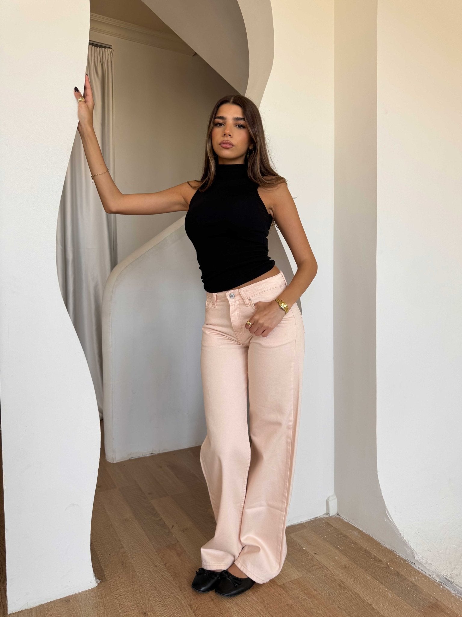 Wide Leg – Low Waist Light Pink Jeans Wide-Leg CIZARO - Cizaro Jeans