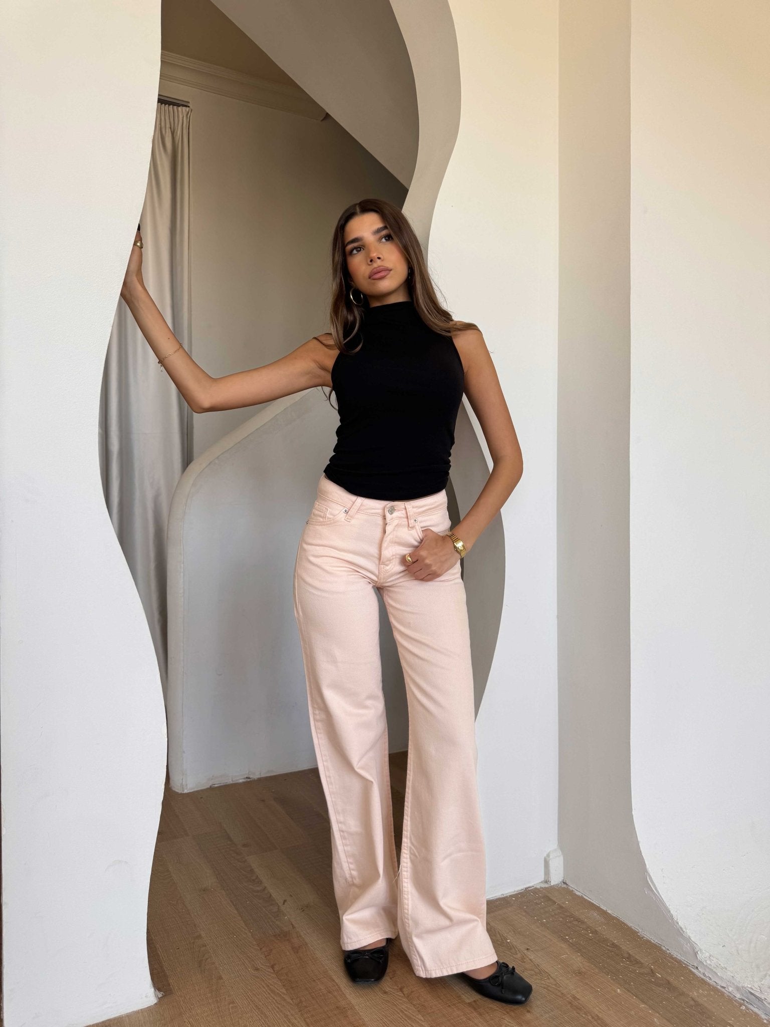 Wide Leg – Low Waist Light Pink Jeans Wide-Leg CIZARO - Cizaro Jeans