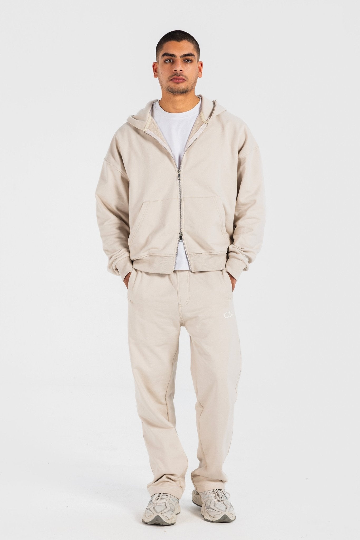 Zip-Up Hoodie – Beige Hoodie-Man CIZARO - Cizaro Jeans