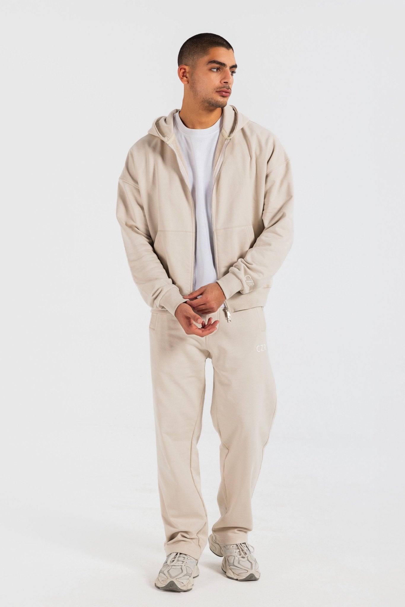 Zip-Up Hoodie – Beige Hoodie-Man CIZARO - Cizaro Jeans