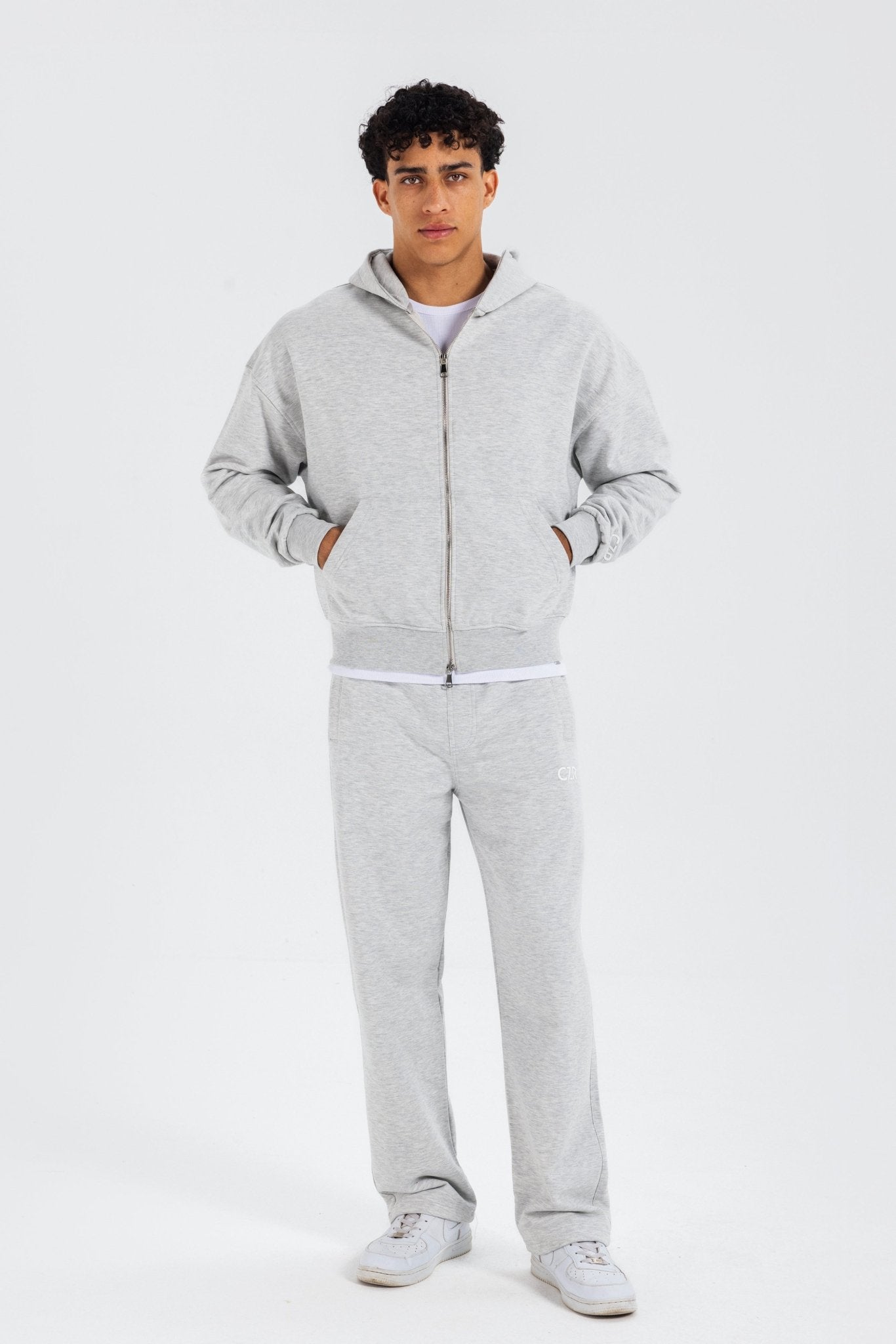 Zip-Up Hoodie – Light Grey Hoodie-Man CIZARO - Cizaro Jeans