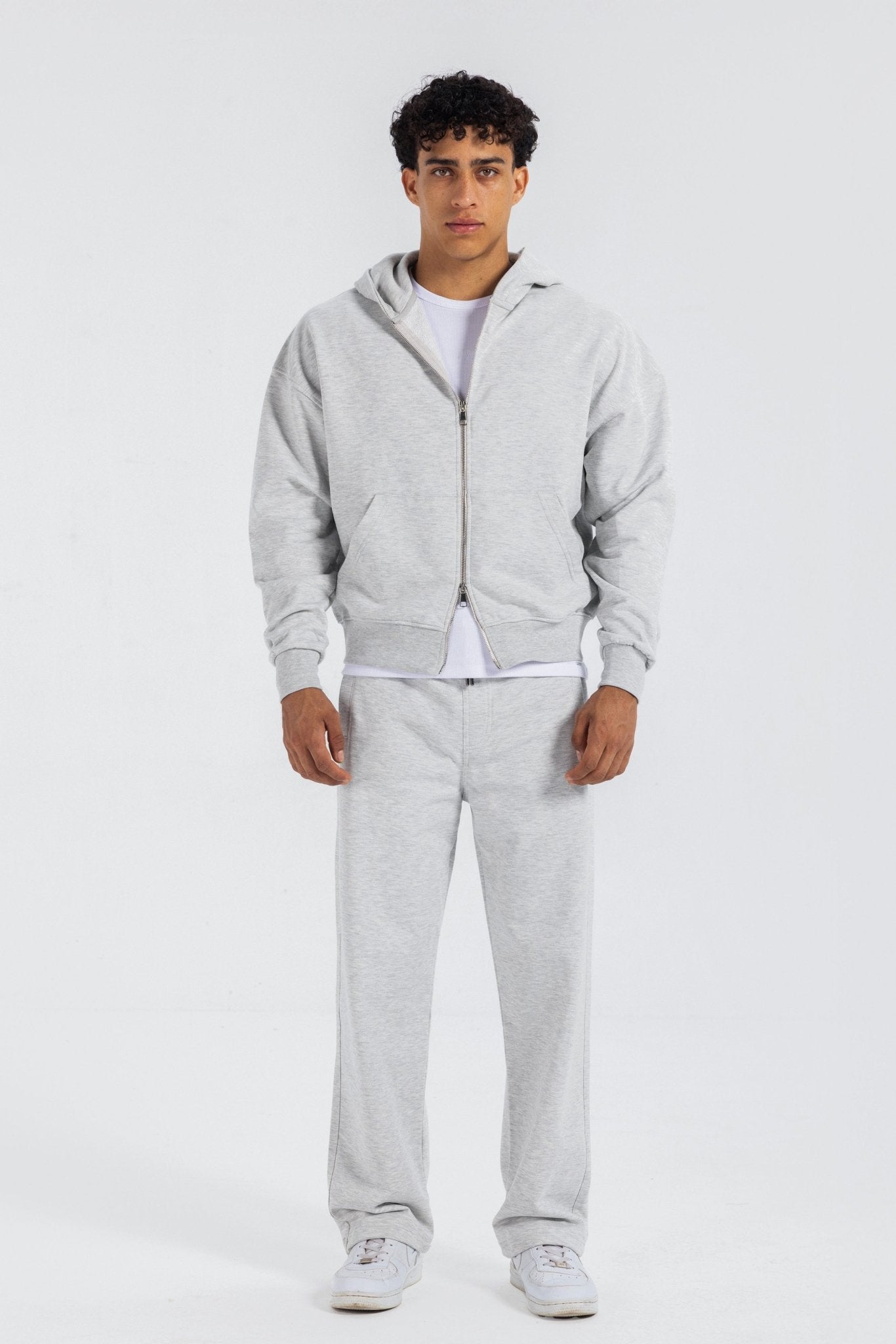 Zip-Up Hoodie – Light Grey Hoodie-Man CIZARO - Cizaro Jeans