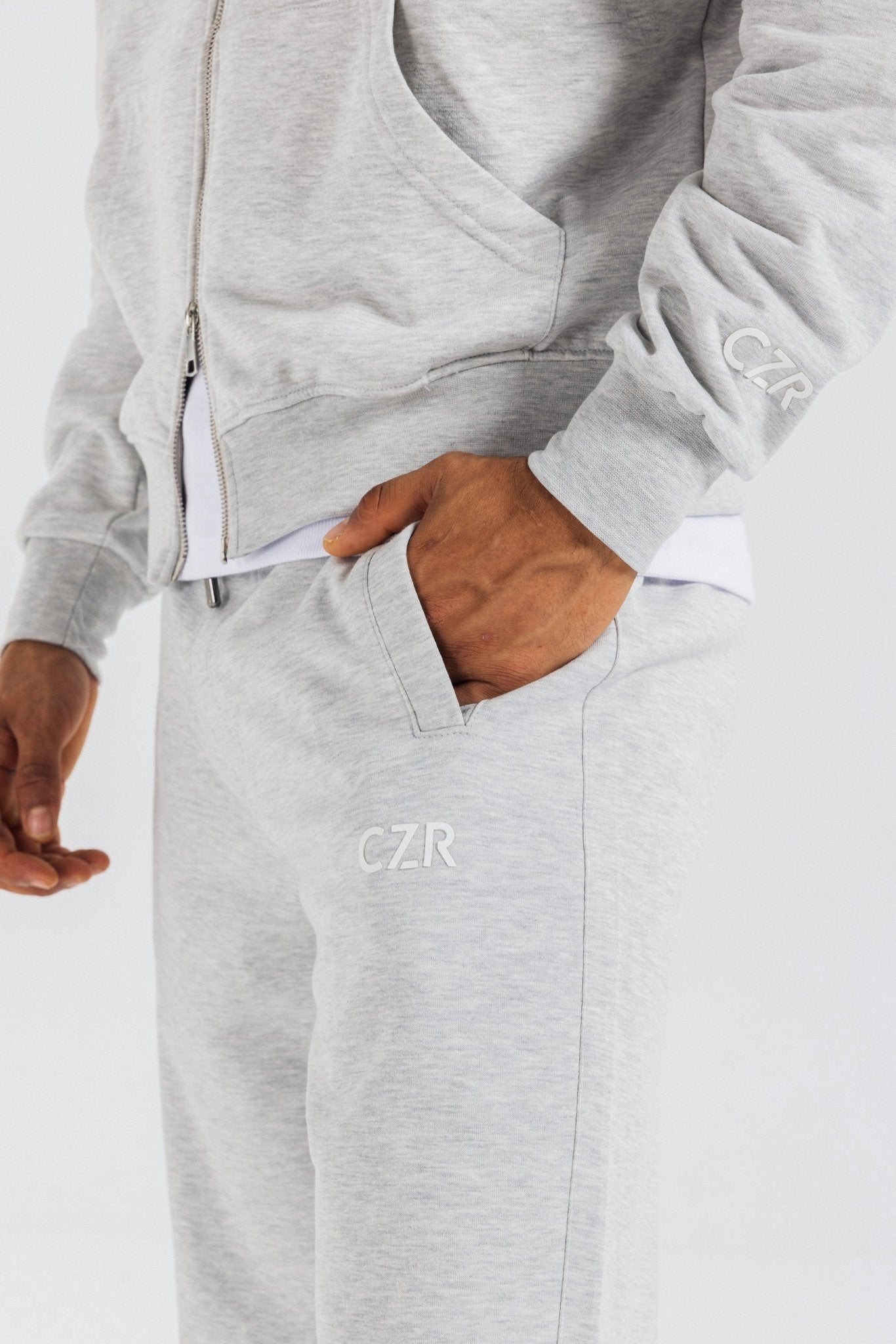 Zip-Up Hoodie – Light Grey Hoodie-Man CIZARO - Cizaro Jeans