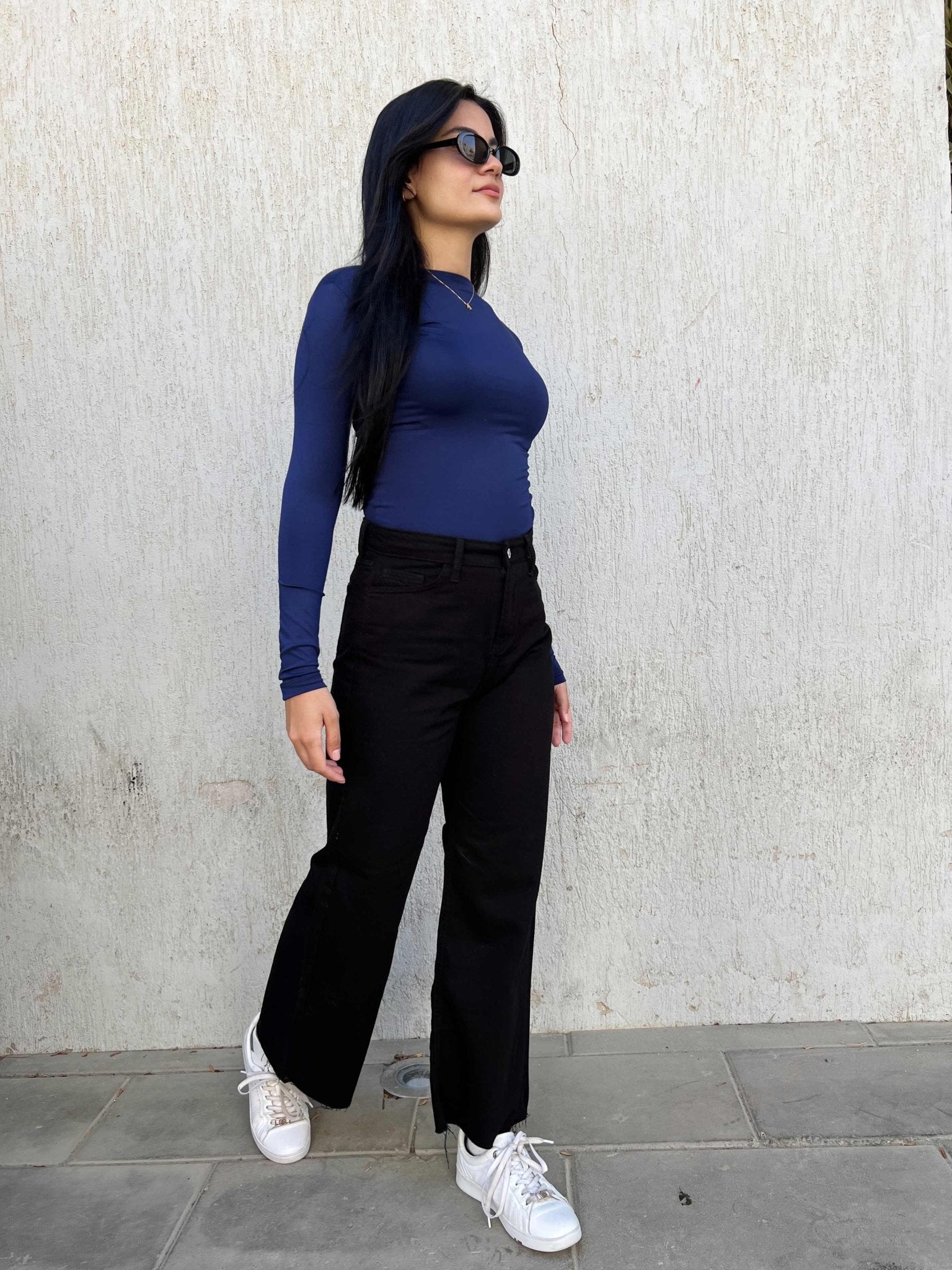 Wide Leg - Black Ankle Raw Hem. Mom-Fit CIZARO - Cizaro Jeans
