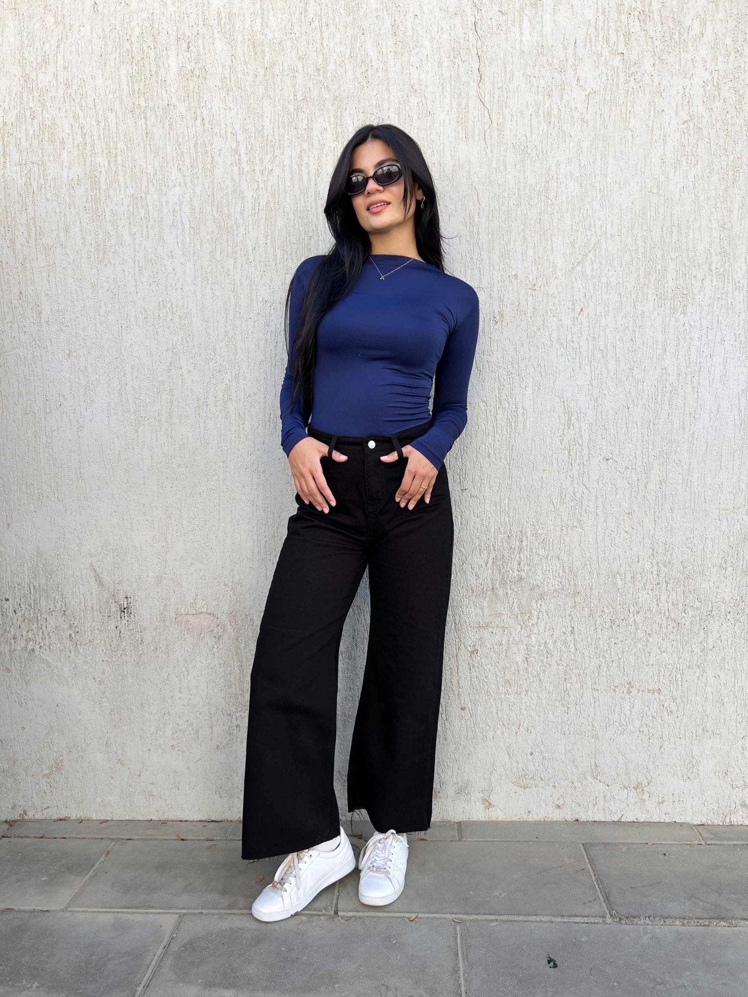 Wide Leg - Black Ankle Raw Hem. Mom-Fit CIZARO - Cizaro Jeans