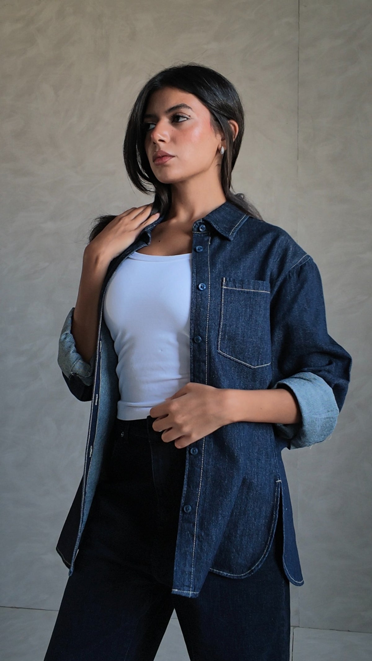 Oversized Denim Shirt – Raw Denim Shirt CIZARO - Cizaro Jeans