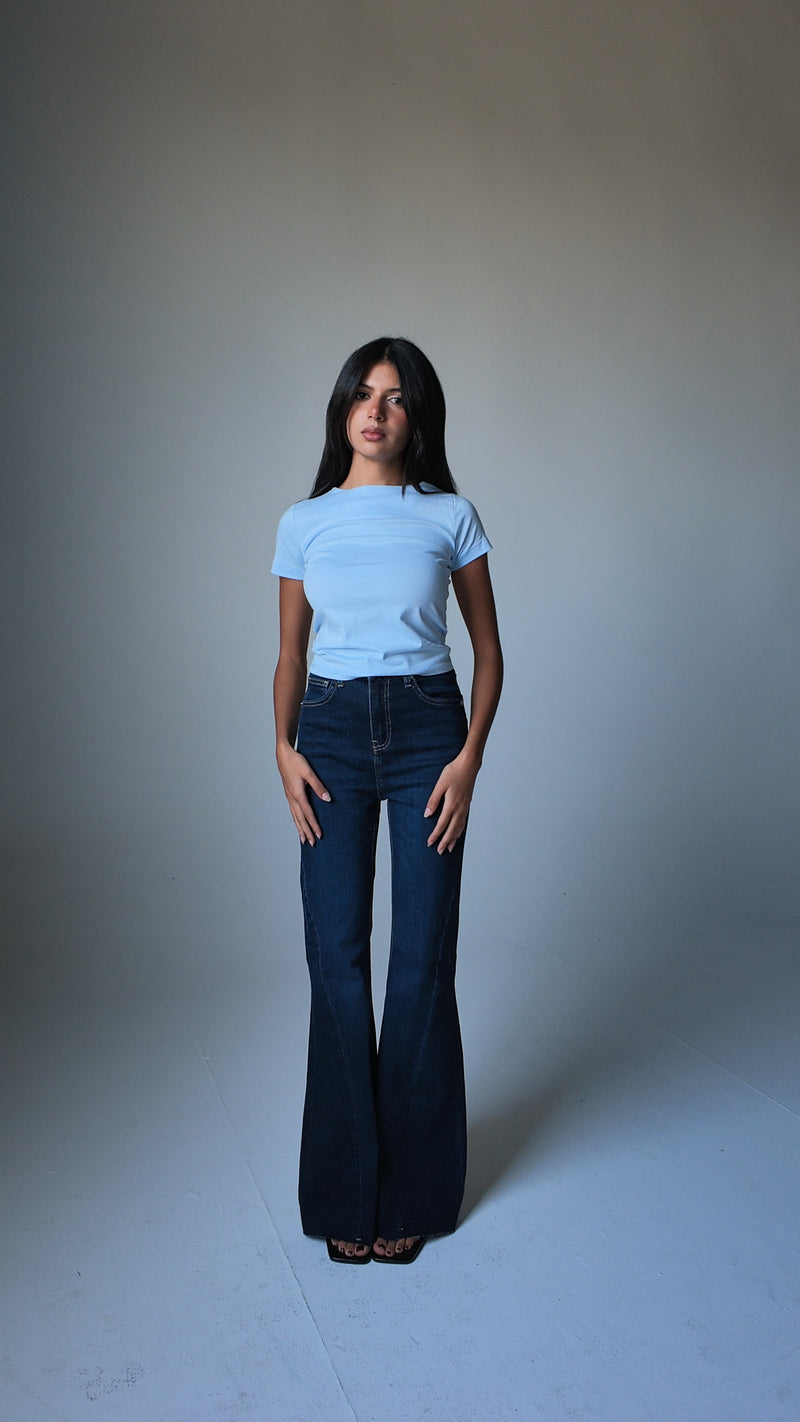 Super Flare High-Waist Dark Vintage Blue Jeans Super Flare CIZARO - Cizaro Jeans