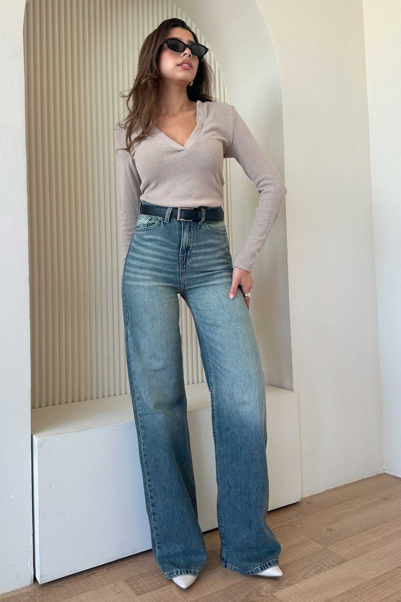 Baggy - High-Waist Teal Vintage Wash Jeans Baggy CIZARO - Cizaro Jeans