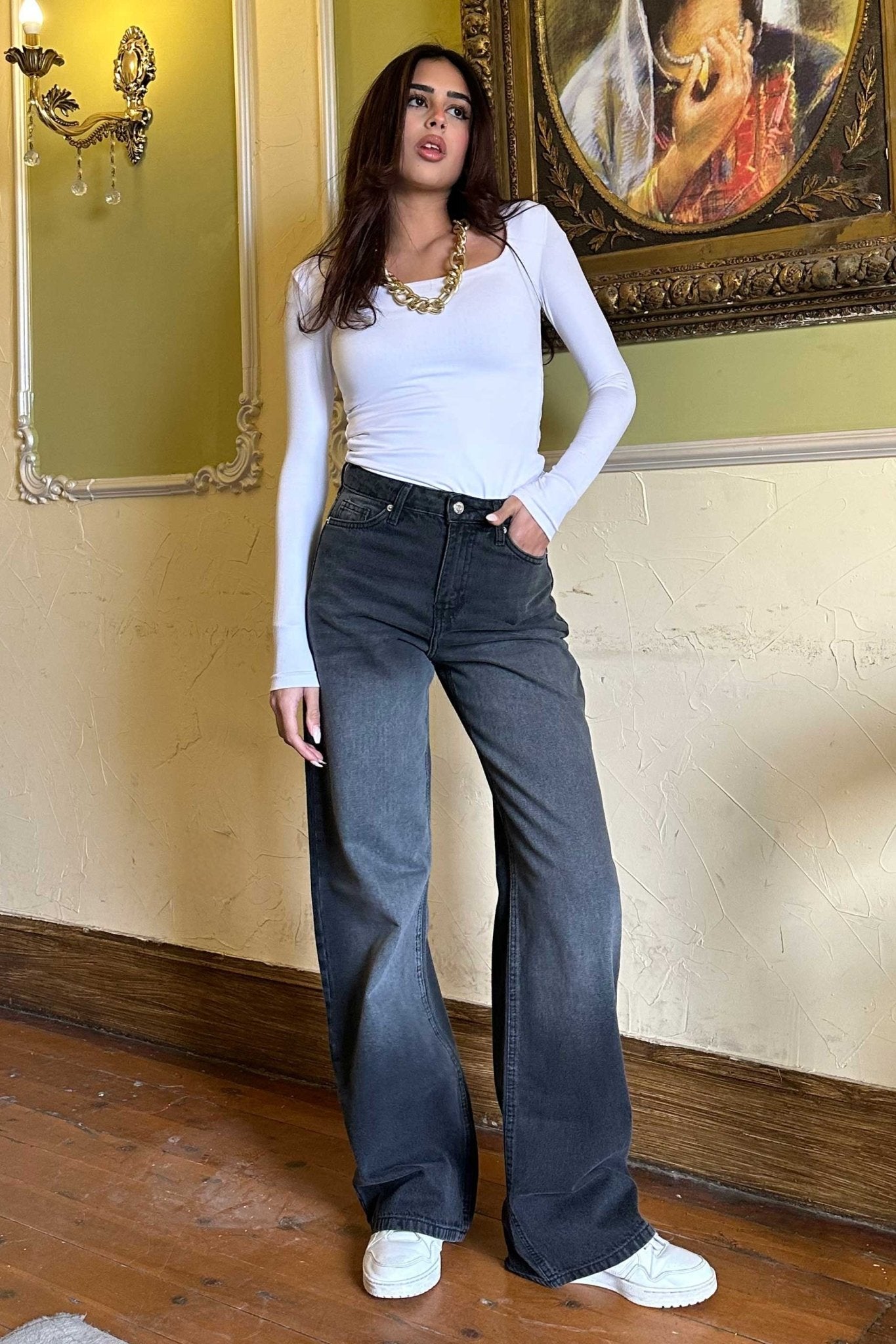 Baggy - Low Waist Charcoal Wash Jeans Wide-Leg CIZARO - Cizaro Jeans